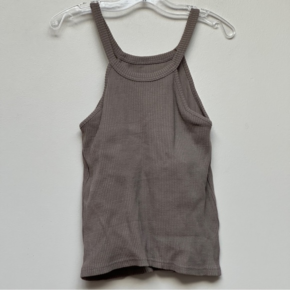 Murmuring Ribbed Halter Tank Top Set Black Taupe Built-In Bra Cami Size F - Picture 5 of 11